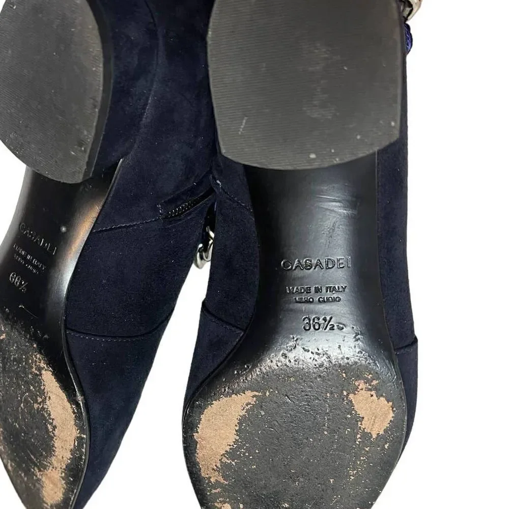 Casadei Dark Navy Suede Ankle Boots with Chain Sz. 36.5 (US 6.5)